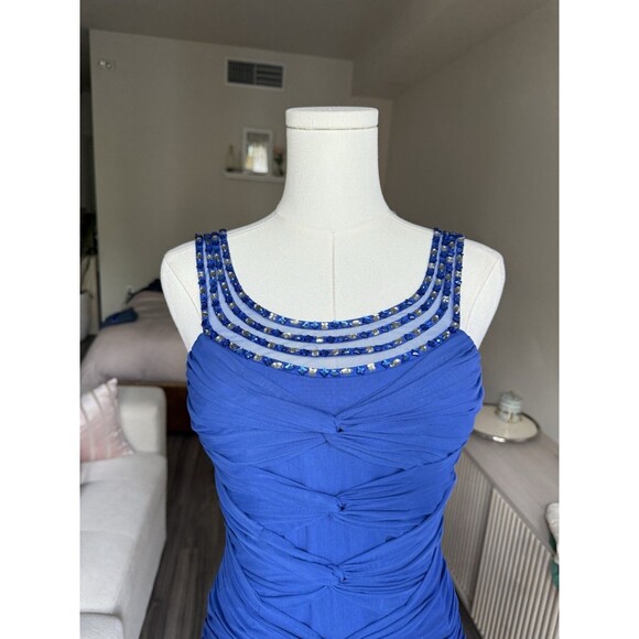 NEW BCBGMAXAZRIA BLUE SAPPHIRE BEADED TULLE DRESS BXZ6L078/M805A SIZE XS - Picture 8 of 8